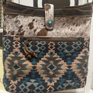 Myra Bag Brown and Blue Patterned Shoulder Bag
